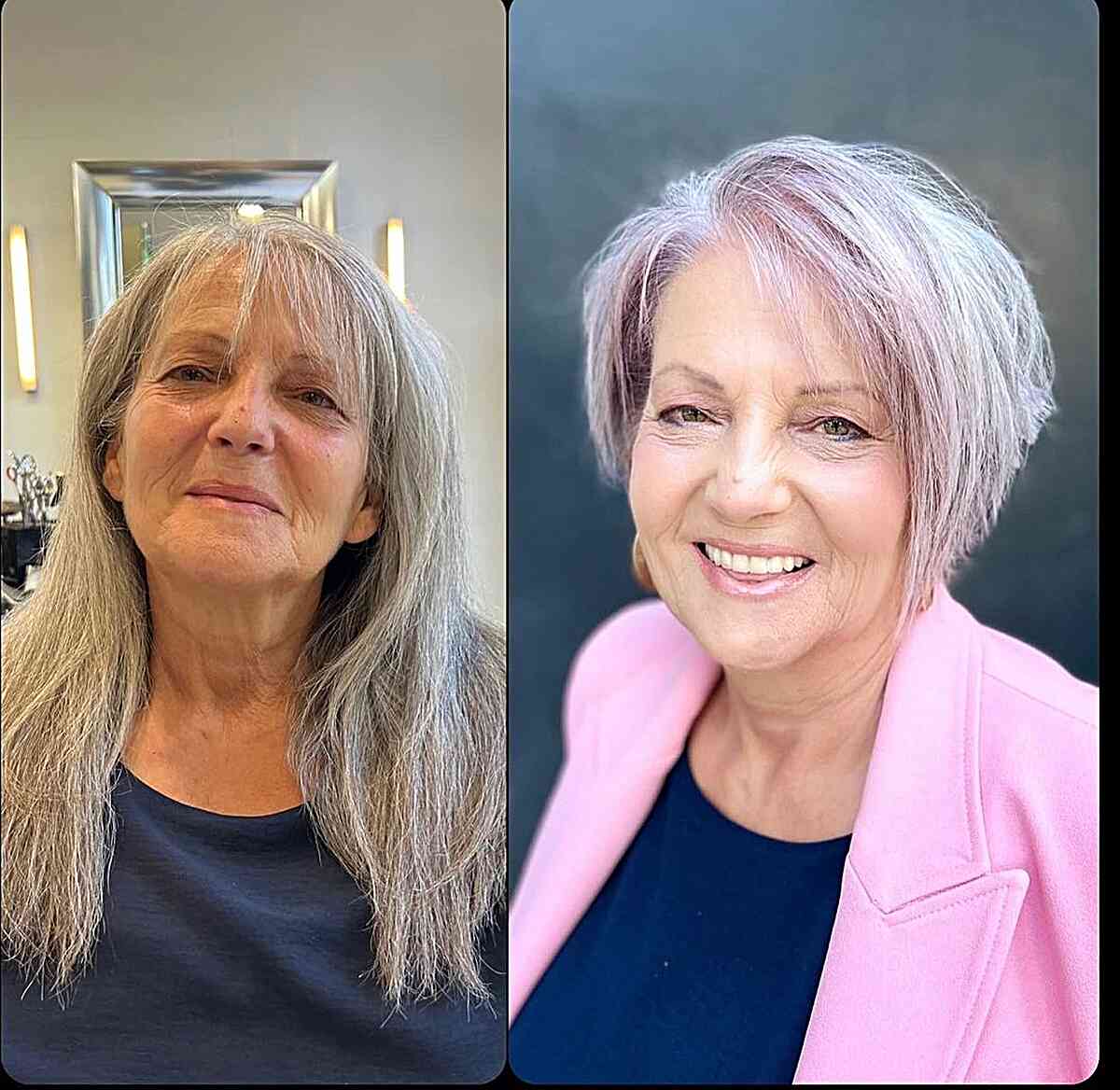Cortes de cabelo assimétricos e rosa para mulheres com mais de 60 anos