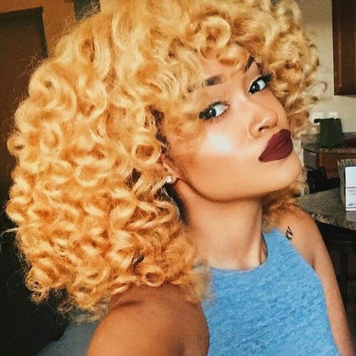 Iris Blond Curly Hair com franja
