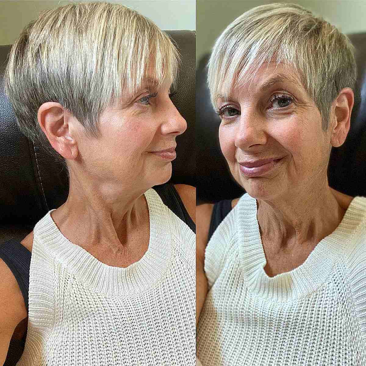 Corte de cabelo Pixie lateral cônico para mulheres mais velhas