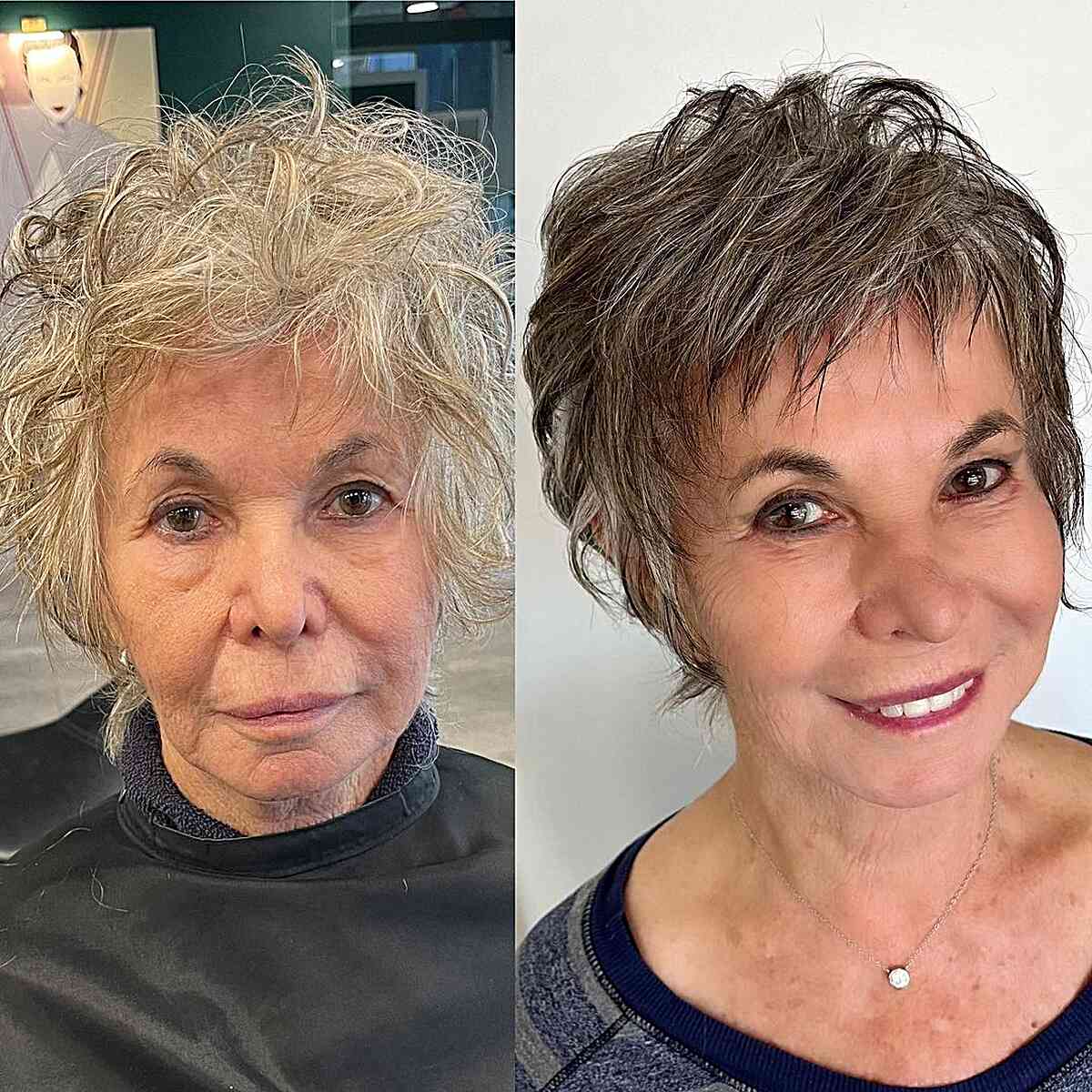 Um corte de cabelo muito desgrenhado com brilho para mulheres aos 60 anos ou mais