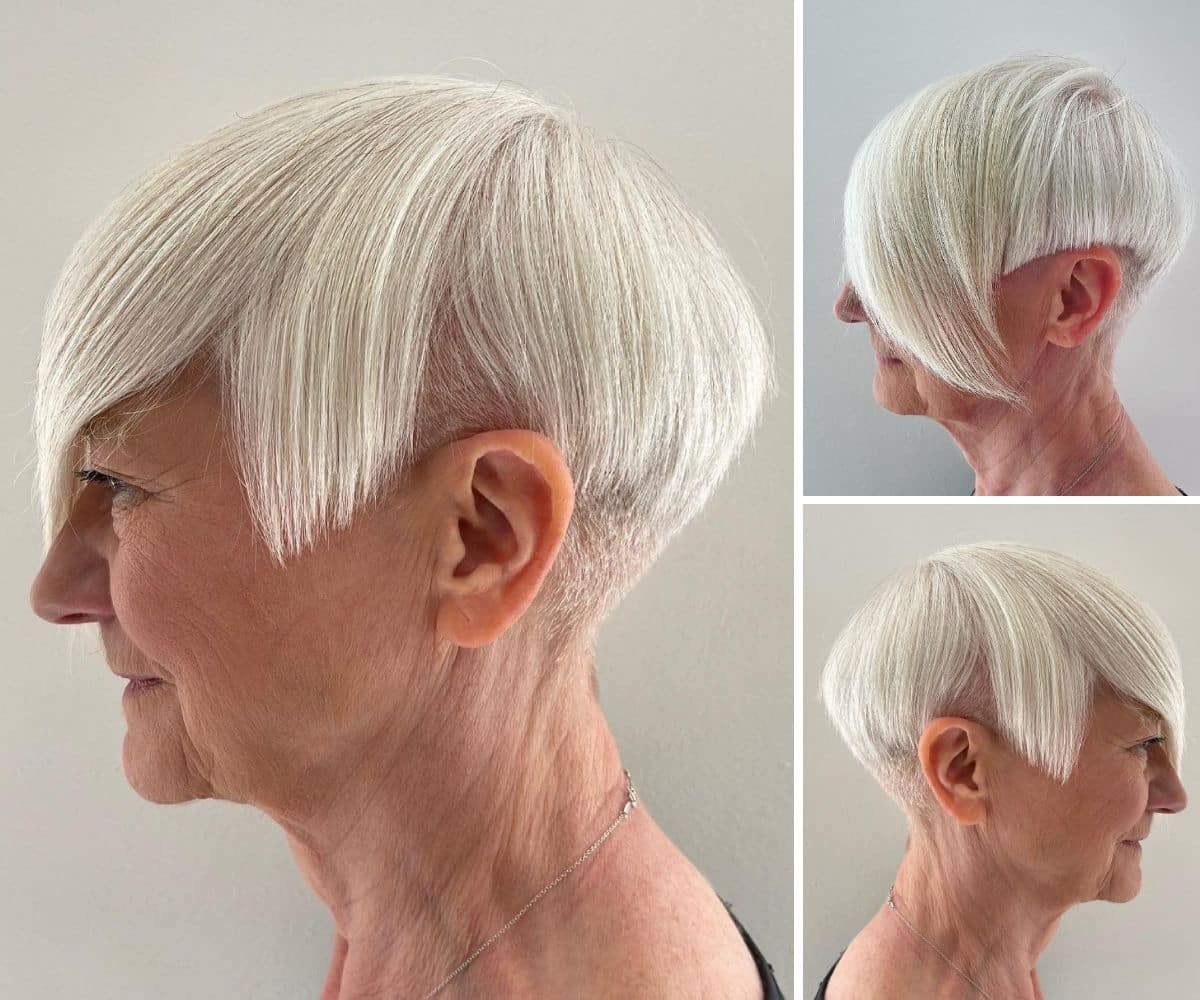 Uma espécie de corte de cabelo pixie para mulheres idosas com cabelos finos
