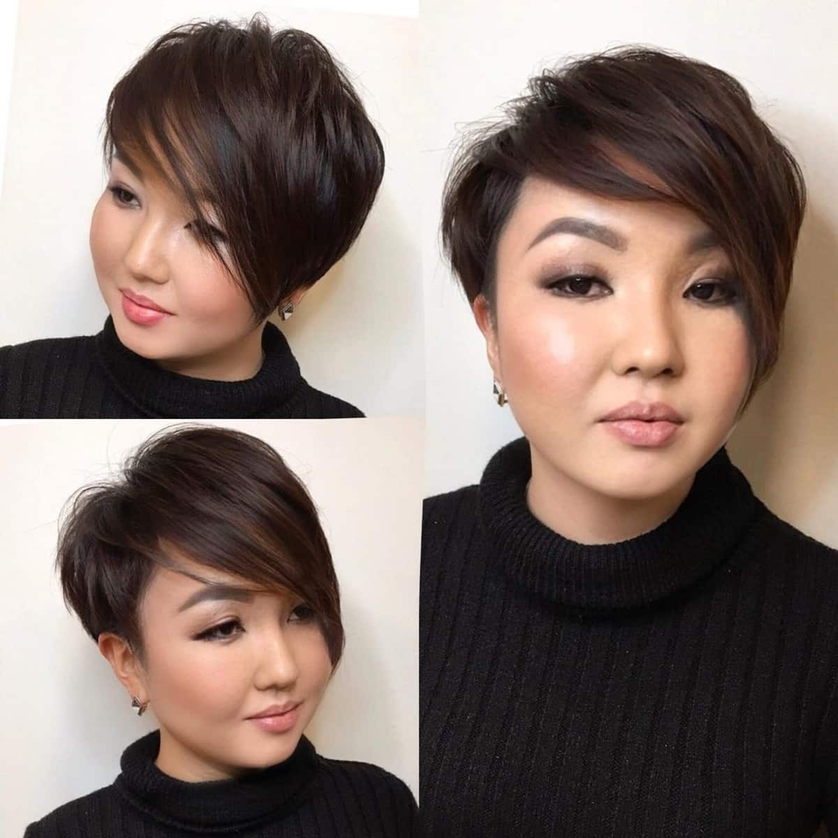 Corte de cabelo pixie para o rosto asiático com um rosto redondo