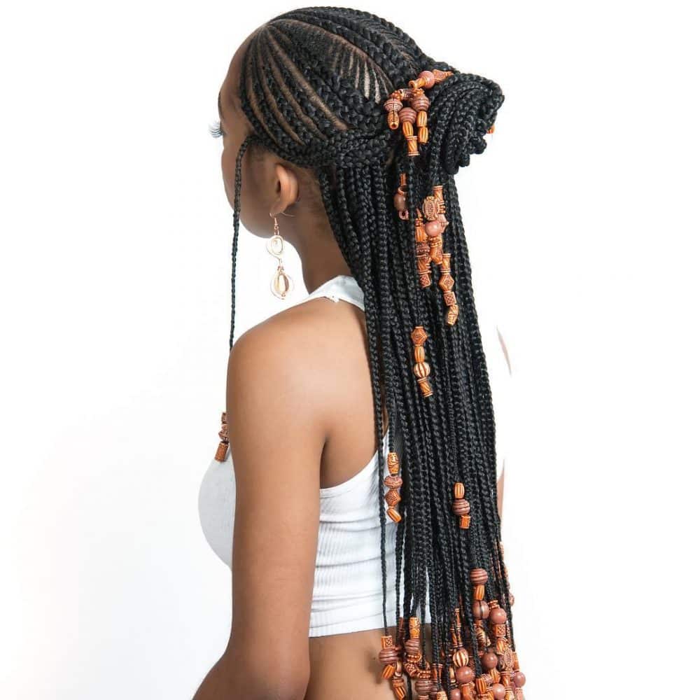 Fulani Protetive Braids with Beads Hairstyle