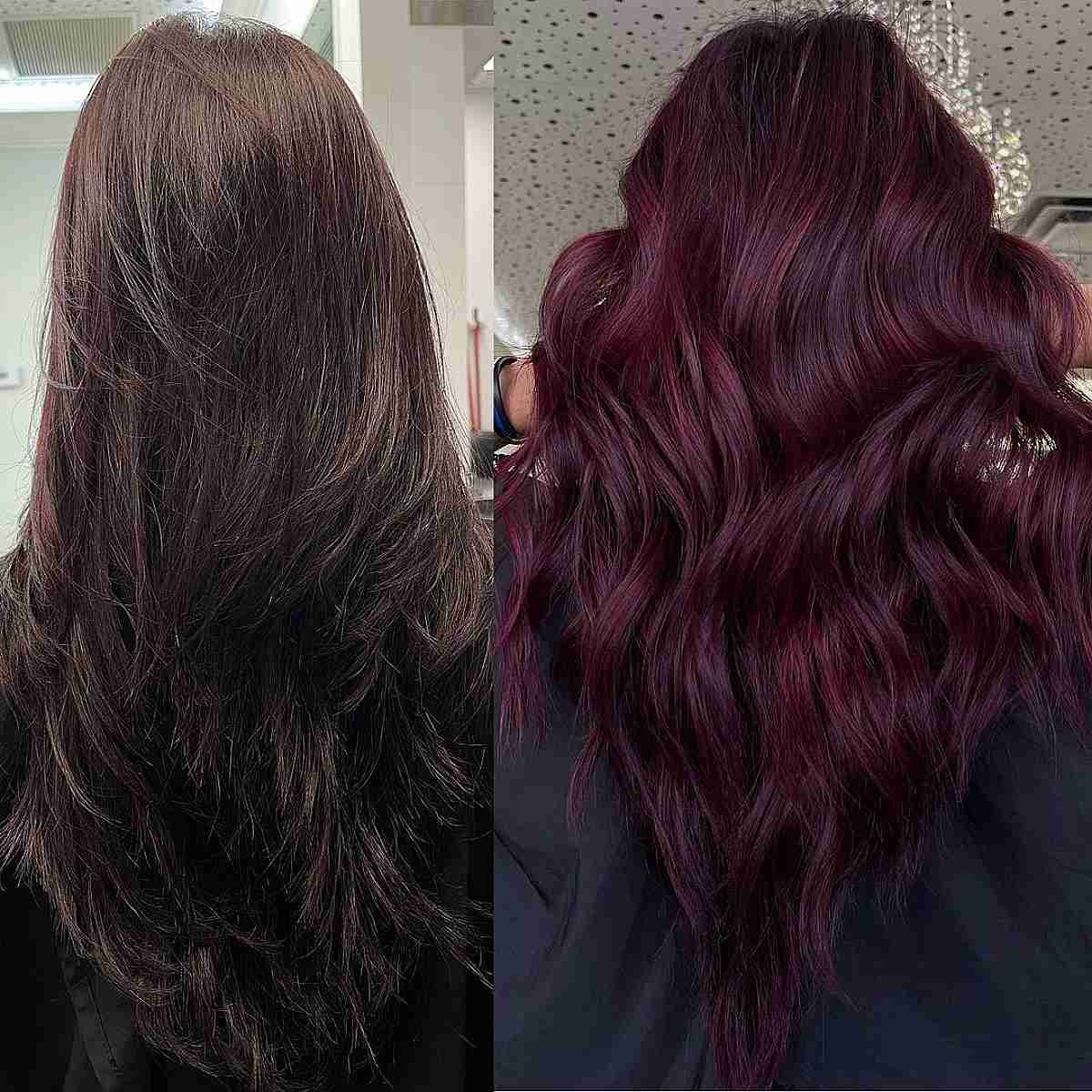 Cor de cabelo de inverno vermelho-lilás-lilás