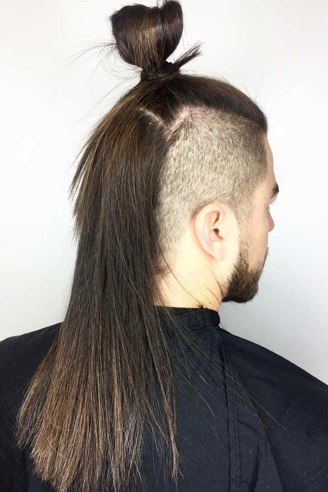Meio coque com corte de cabelo longo #samuraihair #menhairstyles