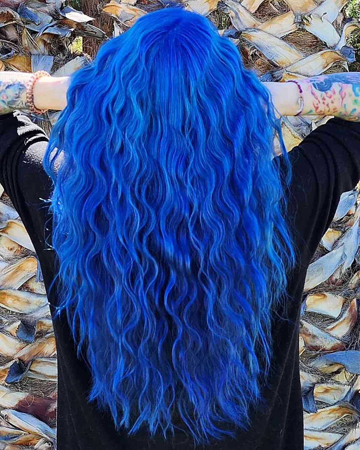 Cabelo azul sexy com ondas de sereia para mulheres com cabelos compridos