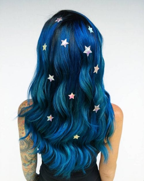 Star Blue Hair on Black Roots