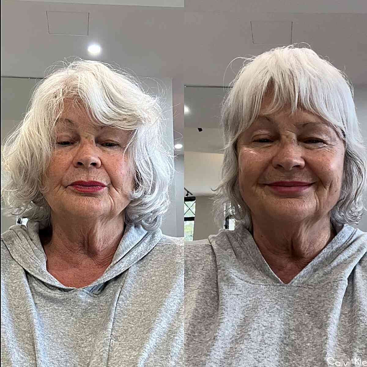 Pixie de corte de cabelo desgrenhado branco para mulheres com mais de 60 anos